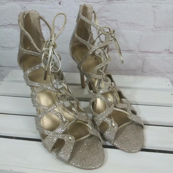 Belle Badgley Mischka Gold Shimmer Stiletto Sz 9.5 - Picture 2 of 10